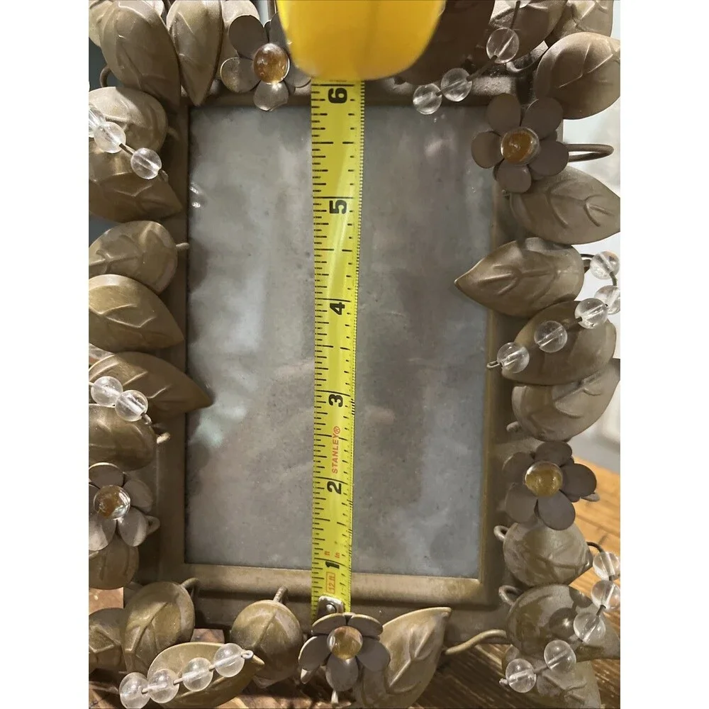 Partylite Rustic Golden Leaves Frame 4x6 Beaded Metalwork, Cottage core